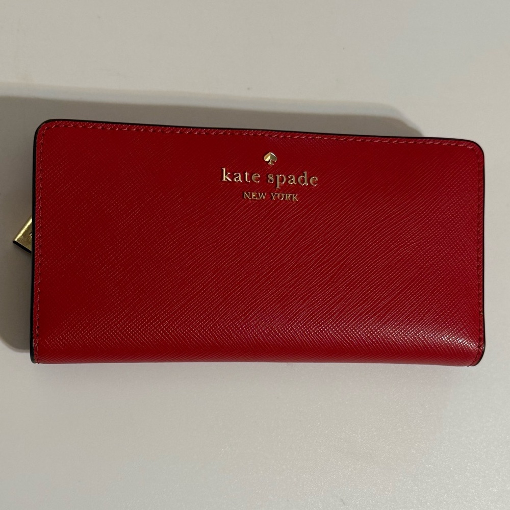 Kate Spade Red Saffiano Leather Continental Wallet – snap/button closure